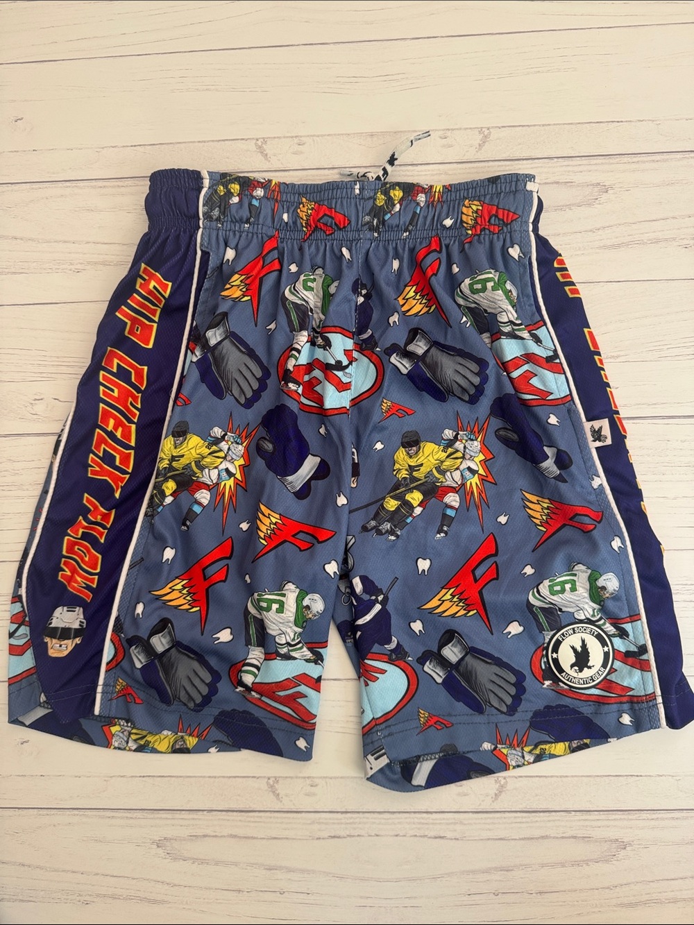 NWT Flow society Hockey Print Athletic Shorts in Blue and Red